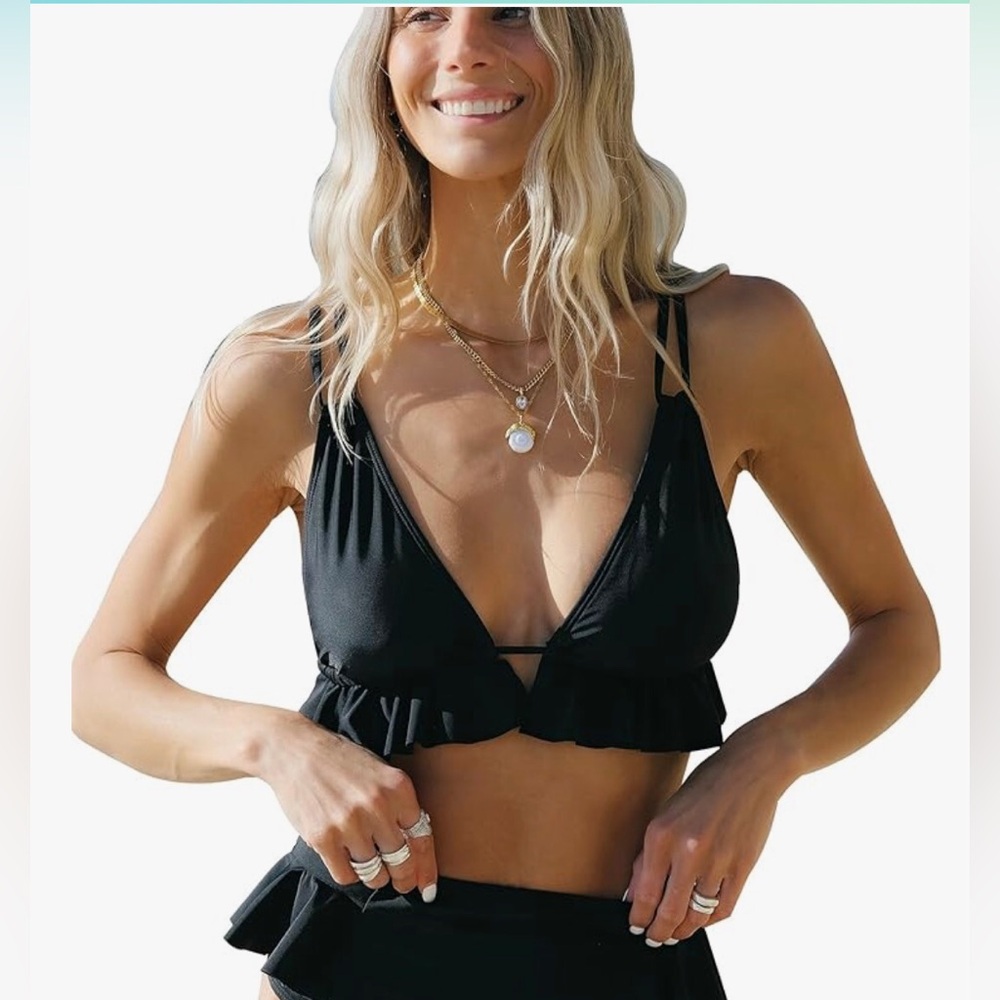 SPORLIKE Women Ruffle V Neck  Bikini Top NWT